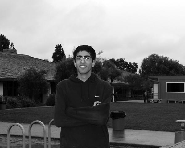 A PRIME EXAMPLE:  Anish Haris, who believes in the strength of Paly’s student body, stands on the quad after a day of hard work at school.