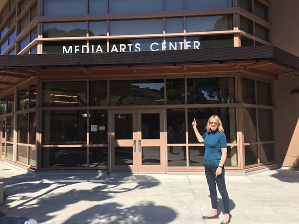 Esther Wojcicki poses outside of the Paly Media Arts Center, where this weekend's events will take place.