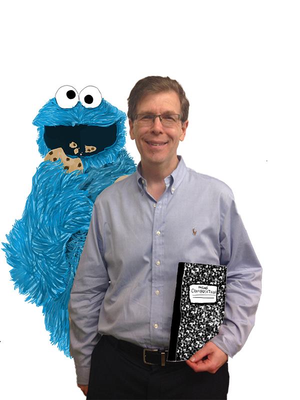 Michael Levine, a member of the Sesame Street Senior Team, poses with Cookie Monster, a hit character from the show.