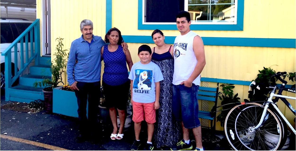 Rene Escalante, 59, stands with his wife, Rosa-Maria Garce, 55, and his daughter, Erika Escalante, 29, stands with husband Saul Bracamontes, 30, and their son Andre Xavier Bracamontes, 8, outside of their home at the Buena Vista Mobile home park. This family is one of many facing inevitable eviction from the mobile home park.Rene Escalante, 59, stands with his wife, Rosa-Maria Garce, 55, and his daughter, Erika Escalante, 29, stands with husband Saul Bracamontes, 30, and their son Andre Xavier Bracamontes, 8, outside of their home at the Buena Vista Mobile home park. This family is one of many facing inevitable eviction from the mobile home park.