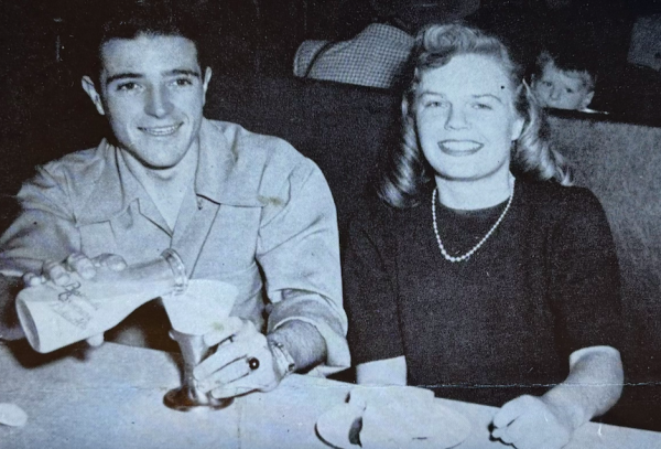 70 YEARS PAST — Two Stanford students enjoy a meal at the Creamery