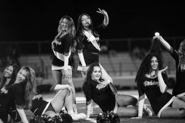 LAST DANCE — Palo Alto High School varsity dancers pose after completing their halftime performance.